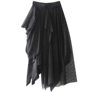 Multi-layer Fabric Splicing Irregular Mesh Skirt