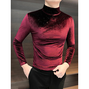 Gold Velvet Half Turtleneck Bottoming Shirt