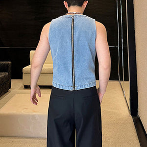 Denim Double Zip Casual Vest