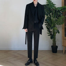 Load image into Gallery viewer, Black Belted Slim Fit Blazer
