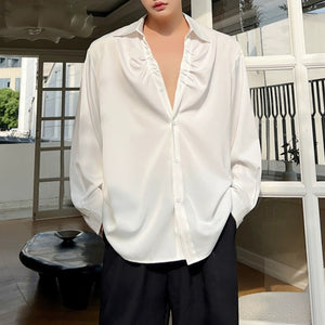 Pleated V-neck Loose Shirt