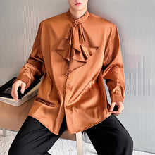 Load image into Gallery viewer, Loose Stand Collar Ruffled Long Sleeve Casual Shirt
