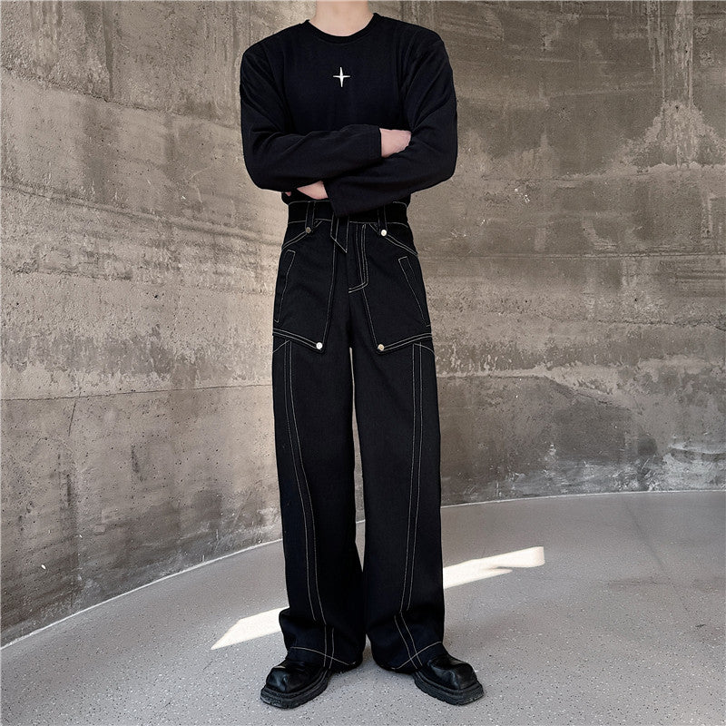 Topstitched Metallic Layered Cargo Pants