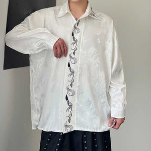 Embroidered Graphic Satin Long Sleeve Shirt