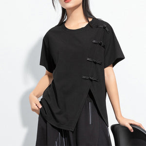 Button Loose Slit T-shirt