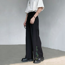 Load image into Gallery viewer, Loose Metal Buckle Bamboo Pattern Casual Wide-leg Straight Pants
