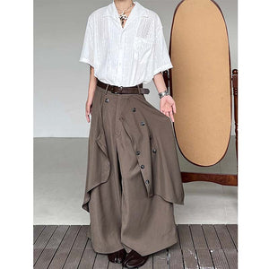 Irregular Drape Wide-Leg Trousers