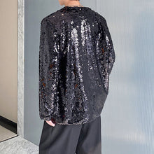 Load image into Gallery viewer, Sequined Satin Panel Deep V-neck Shirt
