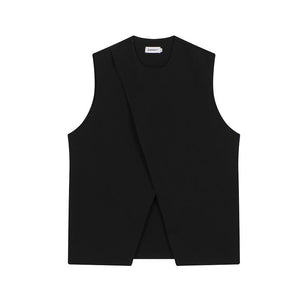 Black Slit Hem Sleeveless Vest