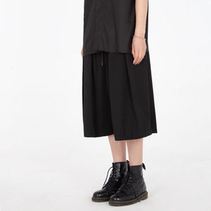 Casual Drawstring Culottes Cropped Wide-leg Pants