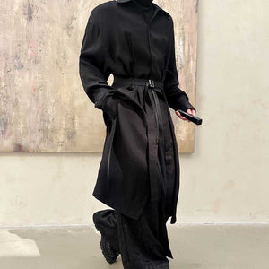 Mid-length Casual Long-sleeve Slit Shirt