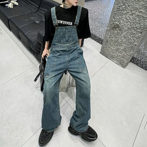 Loose Retro Wide-leg Workwear Denim Overalls