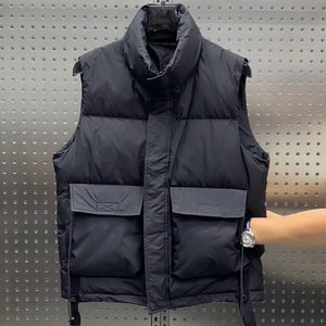 Black WorkwearLoose Zipper Down Vest