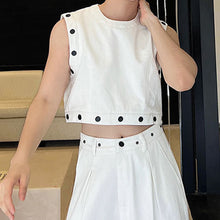 Load image into Gallery viewer, Rivet Button Sleeveless T-Shirt Detachable Wide-Leg Pants Set
