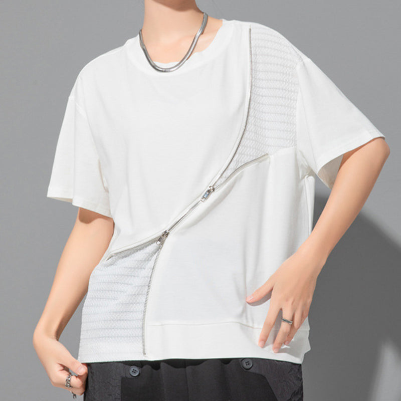 Summer Irregular Zipper T-shirt