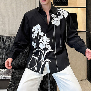 Ink Painting Print Long-sleeved Casual Shirt