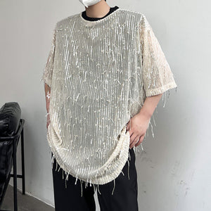 Sequined Fringed Short-sleeved T-shirt