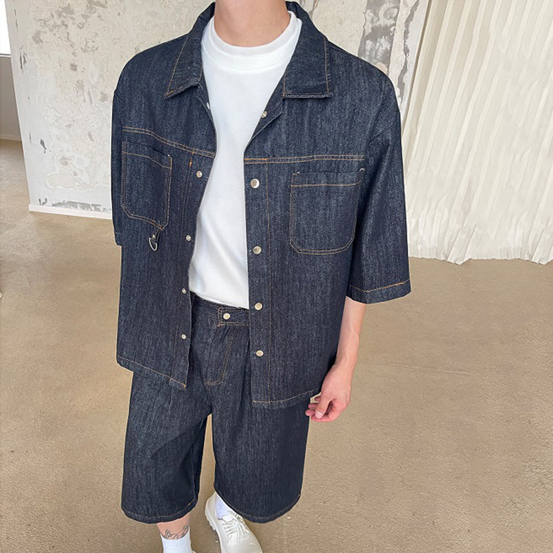 Lapel Short-sleeved Denim Suit