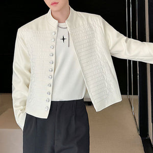 Multi-button Embroidered Stand Collar Cropped Jacket