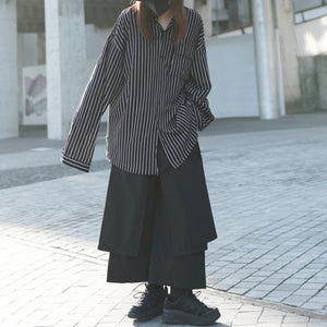 Black and White Striped Loose Long Sleeve Shirt