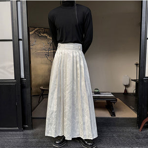 Vintage Jacquard Pleated One-piece Buckle Long Skirt