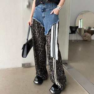 Contrast Leopard Print High Waist Jeans