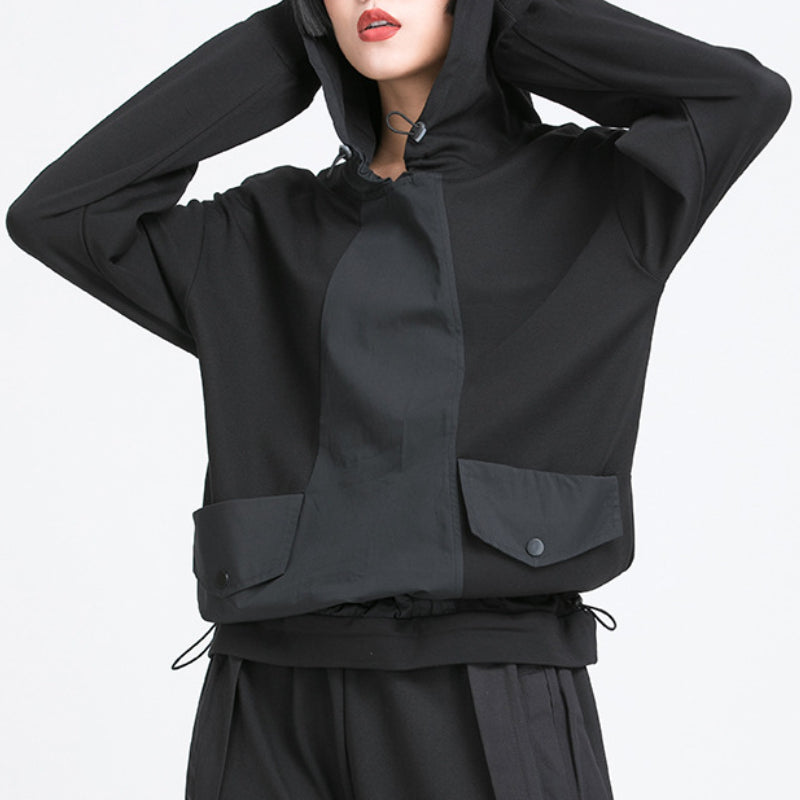 Contrast Panel Hooded Long Sleeve T-Shirt