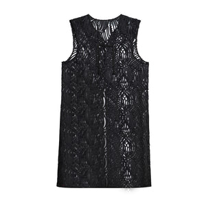 V-neck Black Jacquard Lace Vest