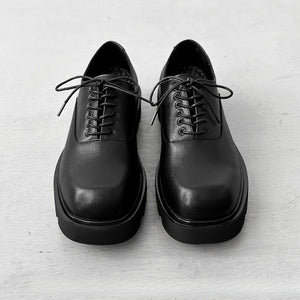 Thick-soled Square-toe Leather Shoes