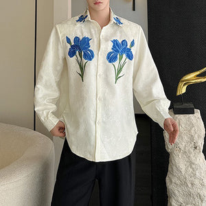 Floral Embroidered Lapel Long-sleeved Shirt