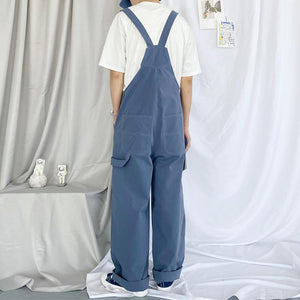 Solid Color Simple Straight Leg Overalls