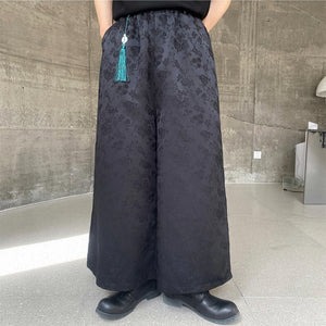 Jacquard Wide-Leg Fringed Trousers