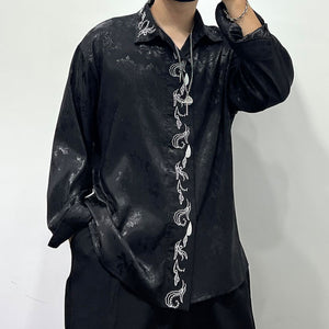 Dark Embroidered Loose Retro Shirt