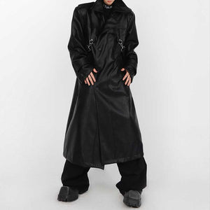 Leather Metal Button Double-layered Coat