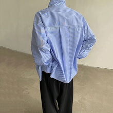 Load image into Gallery viewer, Blue Striped Turtleneck Loose Fit Shirt
