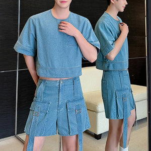 Big Pocket Denim Short Two-piece Set