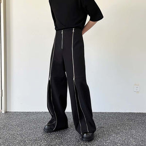 Double Zipper Straight Slit Casual Pants