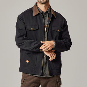 Colorblock Workwear Lapel Washed Jacket