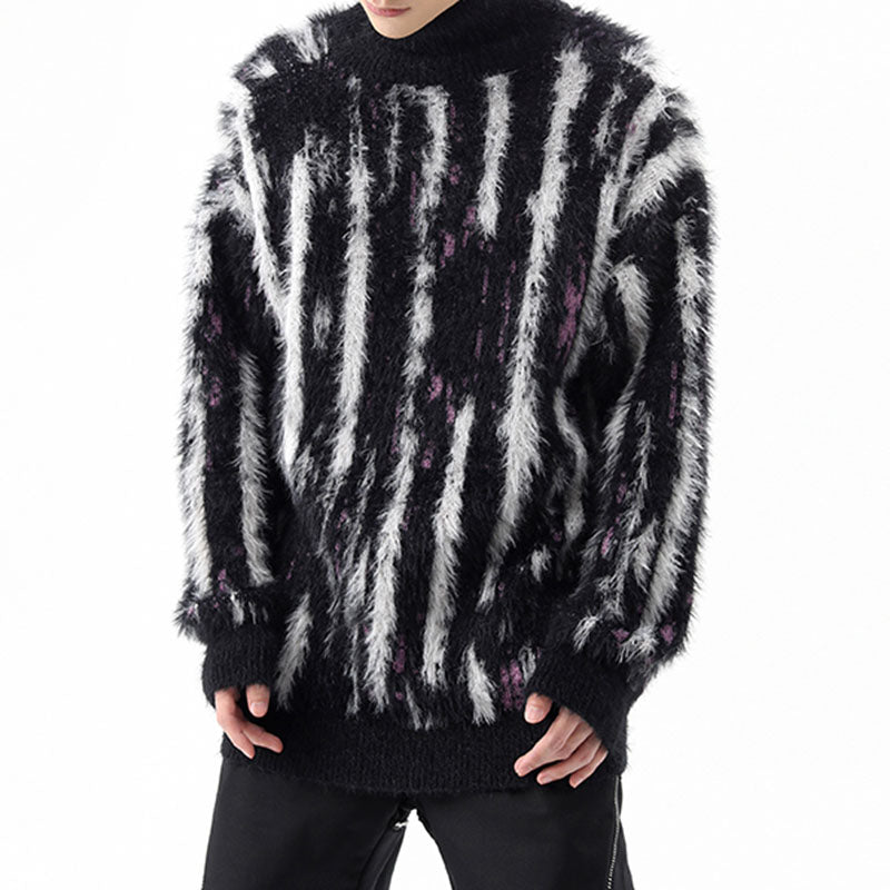 Loose Turtleneck Vertical Striped Sweater