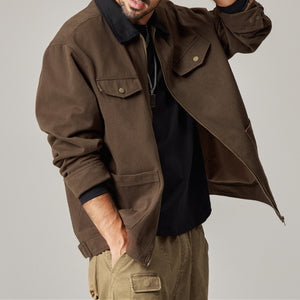 Colorblock Workwear Lapel Washed Jacket