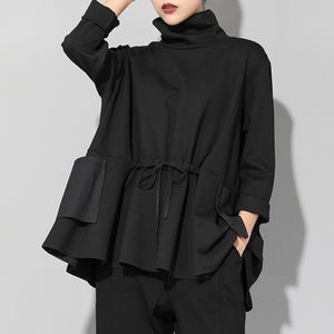 Loose Drawstring Waist Long Sleeve Shirt