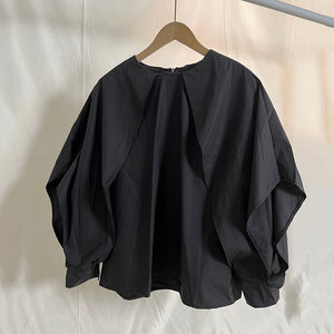 Round Neck Retro Bat Sleeve Loose Shirt