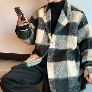 Winter Plaid Wool Mid-length Coat