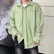 Load image into Gallery viewer, Fringe Frayed Striped Long-sleeve Shirt Jacket
