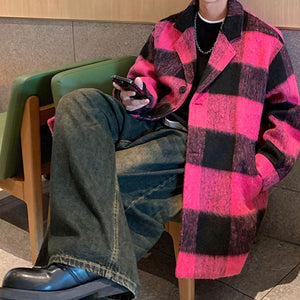 Winter Plaid Wool Mid-length Coat