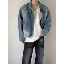 Load image into Gallery viewer, Raw Edge Ombre Shoulder Pads Cropped Denim Jacket
