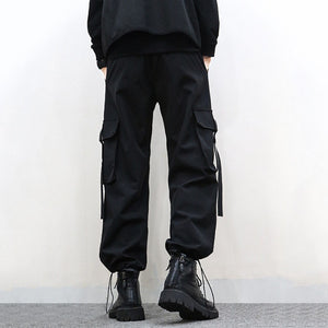 Technical Loose Black Drawstring Overalls