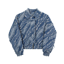 Load image into Gallery viewer, Fringed Denim Cropped Jacket
