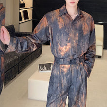 Load image into Gallery viewer, Jacquard Tie-dye Long-sleeved Shirt Wide-leg Trousers Velvet Girdle Three-piece Set
