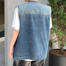 Load image into Gallery viewer, Vintage Wash Frayed Reversible Denim Vest
